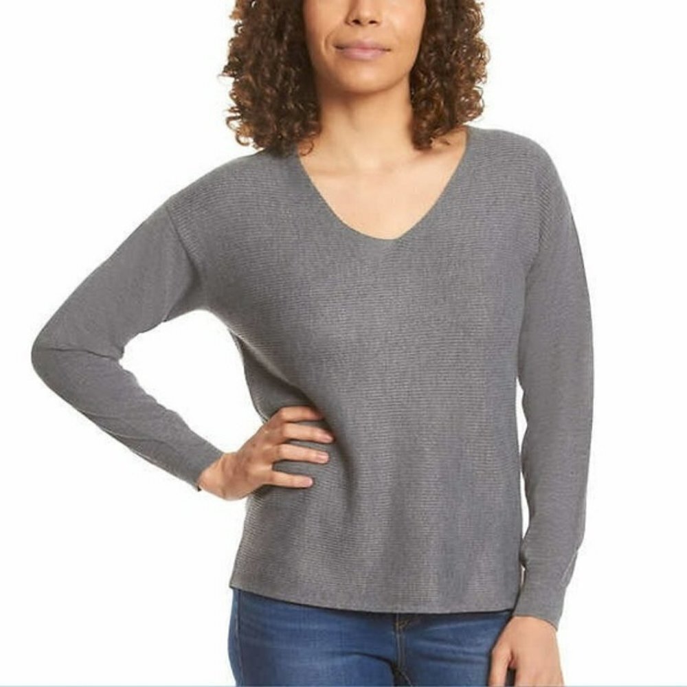 NWT Ella Moss PLUS Soft Ribbed Knit V-Neck Pullover Top Sweater